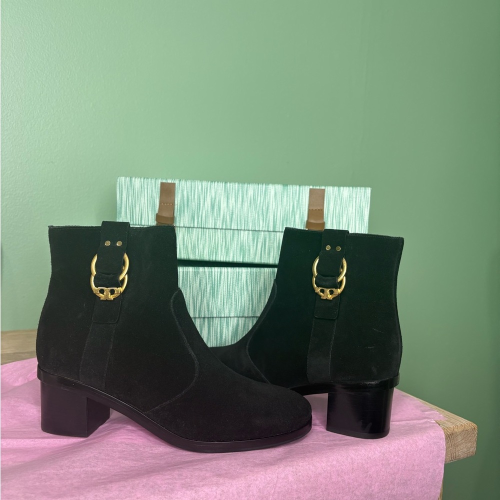 Black Ankle Boots with Gold Buckle - Picture 1 of 13